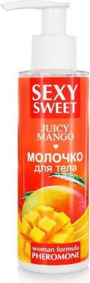 Молочко для тела с феромонами и ароматом манго Sexy Sweet Juicy Mango - 150 гр.  Цена 632 руб. Увлажняющее молочко сделает вашу кожу мягкой, нежной и шелковистой. Сочный аромат спелого манго в сочетании с феромонами создаст романтическое настроение, сделает вас ещё более соблазнительной и желанной. В состав молочка входят активные увлажняющие компоненты. Гиалуроновая кислота нормализует гидробаланс кожи, повышает её гладкость, упругость и эластичность. Гель алоэ вера успокаивает и тонизирует кожу. Молочко быстро впитывается, не оставляет ощущения липкости. К вашей коже захочется прикасаться снова и снова! Aqua, Caprylic/Сapric Triglyceride, Mineral Oil, Hydroxyethylurea, Dimethicone Silicone Fluid, Polyacrylamide/C13-14 Isoparaffin/C9-11 Laureth-6, Aloe Barbadensis Leaf Juice, Sodium Hyaluronate, Diazolidinyl Urea, Methylparaben, Propylparaben, Propylene Glycol, Triethanolamine, D-Limonene, Parfum. Страна: Россия. Объем: 150 гр.