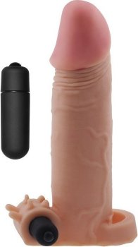 Реалистичная насадка на пенис с вибрацией и подхватом - 17,8 см.