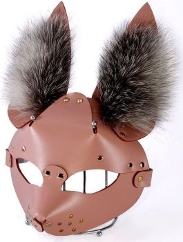 Розовая маска Зайка с меховыми ушками