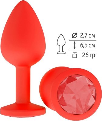 Красная анальная втулка с красным кристаллом - 7,3 см.  Цена 1 262 руб. Длина: 7.3 см. Диаметр: 2.7 см. Гладенькая силиконовая пробка с кристаллом в ограничительном основании. Рабочая длина - 6,5 см. Вес - 26 гр. Страна: Россия. Материал: силикон.