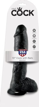 Реалистичный чёрный фаллоимитатор-гигант 10 Cock with Balls - 25,4 см.