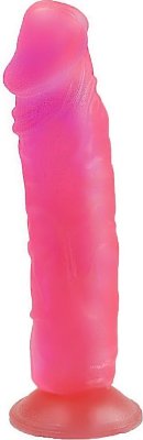 Рельефный розовый фаллоимитатор на присоске - 19,5 см.  Цена 1 630 руб. Длина: 19.5 см. Диаметр: 4.4 см. Рельефный гелевый фаллоимитатор - это замечательный подарок для близкой подруги или себя любимой. Секс-игрушка в виде возбужденного мужского достоинства с чувственной пышной головкой и объемной венозной сеточкой подарит массу удовольствия и внесет разнообразие в интимную жизнь. Закрепите его с помощью присоски на любой ровной поверхности и попробуйте дилдо в самых смелых позициях. Страна: Россия. Материал: поливинилхлорид (ПВХ, PVC).