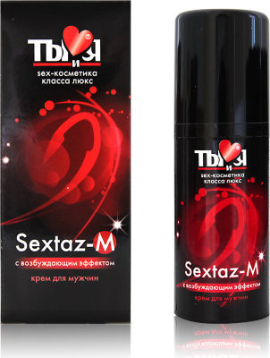 Крем Sextaz-m с возбуждающим эффектом для мужчин - 20 гр.  Цена 929 руб. С Sextaz-M секс для мужчины покажется особенно ярким и чувственным. Дело в том, что крем обладает мощным возбуждающим эффектом. Через несколько минут после втирания крема в половой член усиливается как сексуальное желание, так и эрекция. Стоит отметить, что Sextaz-M можно накладывать под презерватив. Крем наносится на половой член мужчины (головка, ствол, крайняя плоть и т.д.) перед началом полового акта (лучше за 5-10 минут), и втирается мягкими массирующими движениями. Впитывается моментально. Вода, пропиленгликоль, эмульсионный воск, ментиллактат,метилпарабен, карбомер,пропилпарабен. Страна: Россия. Объем: 20 гр.