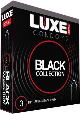 Черные презервативы LUXE Royal Black Collection - 3 шт.  Цена 183 руб. Длина: 18 см. LUXE Royal Black Collection - высококачественные гладкие презервативы черного цвета в силиконовой смазке. LUXE Royal Black Collection - максимальное разнообразие и новые ощущения в ваших отношениях. В фирменной упаковке содержится 3 черных презерватива из тонкого латекса. Обеспечивают защиту от нежелательной беременности и заболеваний, передающихся половым путем. Презервативы проверены электроникой. Ширина - 52 мм. Толщина стенок - 0,06 мм. В упаковке - 3 шт. Страна: Китай. Материал: латекс. Объем: 3 шт.