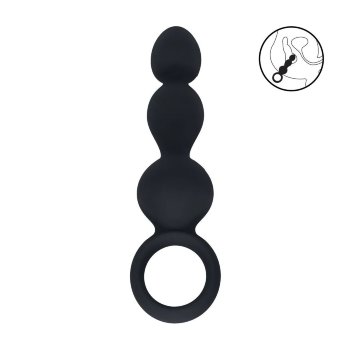 Черная анальная елочка Beaded Silicone Anal Probe with Loop