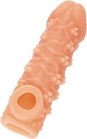 Телесная закрытая насадка с пучками шишечек Cock Sleeve Size M - 15,6 см.