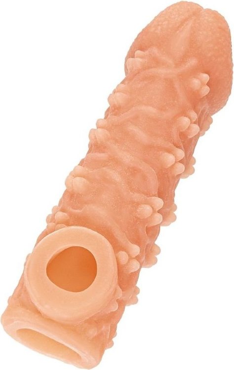 Телесная закрытая насадка с пучками шишечек Cock Sleeve Size M - 15,6 см.