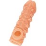 Телесная закрытая насадка с пучками шишечек Cock Sleeve Size M - 15,6 см.