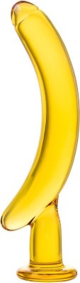Жёлтый стимулятор-банан из стекла - 17,5 см.  Цена 2 586 руб. Длина: 17.5 см. Диаметр: 2.5 см. Ваша жизнь обязательно станет ярче и слаще, если вы решите использовать этот оригинальный стимулятор из жёлтого стекла. Напоминая по форме банан на подставке, он обещает массу сильных ощущений при вагинальной или анальной стимуляции. Благодаря изогнутой форме и гладкой, обеспечивающей идеальное скольжение поверхности, «банан» идеально подходит для массажа точки G у женщин и простаты у мужчин. Рабочая длина - 13,5 см. Страна: Китай. Материал: стекло.