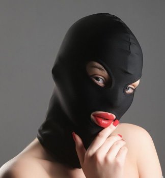 Черная эластичная маска БДСМ с прорезями для глаз и рта