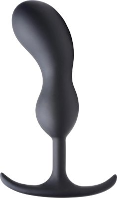Черный массажер простаты с утяжелителями Premium Silicone Weighted Prostate Plug Large - 18,8 см. Длина: 18.8 см. Диаметр: 4.6 см. Эта анальная пробка премиум класса имеет эргономичную форму, позволяющую промассировать вашу простату двумя шариками, каждый из которых имеет внутренний металлический груз, добавляющих твердую массу, которую вы можете сжимать, и восхитительно тянуть вниз анус. Мягкая, бархатистая внешняя поверхность изготовлена из силикона премиум-класса, не содержащего фталатов и безопасного для тела, что обеспечивает приятное и беззаботное время провождение с игрушкой. Тонкое основание и шейка удобно прилегают к анусу и ягодицам, обеспечивая еще больший комфорт. Рабочая длина - 17 см. Страна: Китай. Материал: металл, силикон.