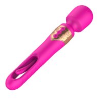 Розовый двусторонний wand-вибратор с функцией фингеринга - 26 см.