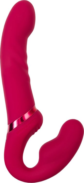 Малиновый безремневой страпон Lapis - 23 см.