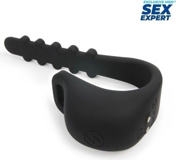 Черное эрекционное кольцо с электростимуляцией Sex Expert
