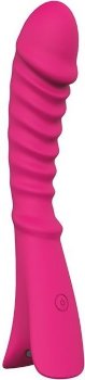Розовый перезаряжаемый вибратор с ребрышками NAUGHTY BARONESS - 12,5 см.