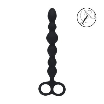 Черная анальная цепочка Beaded Silicone Anal Probe with Double Loop - 24 см.