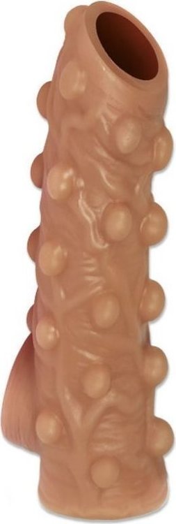 Телесная насадка с бугорками и открытой головкой Nude Sleeve L - 14 см.