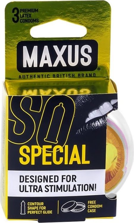 Презервативы с точками и рёбрами в пластиковом кейсе MAXUS Special - 3 шт.