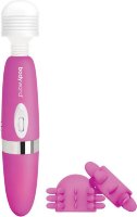 Розовый ротационный жезловый вибратор с двумя насадками 360° Spinning Head Wand Massager Set