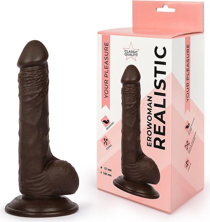 Реалистичный фаллоимитатор Erowoman коричневого цвета