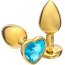 Золотистая анальная пробка с голубым кристаллом в форме сердца - 7 см.  Цена 867 руб. - Золотистая анальная пробка с голубым кристаллом в форме сердца - 7 см.