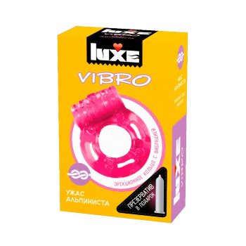 Розовое эрекционное виброкольцо Luxe VIBRO Ужас Альпиниста + презерватив