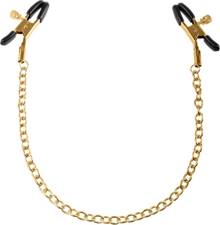 Чёрные с золотом зажимы на соски Gold Chain Nipple Clamps