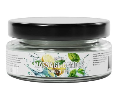 Массажная свеча «Зелёный чай» - 50 мл.  Цена 2 756 руб. Массажная свеча с ароматом зеленого чая SGAN в стеклянной банке — это натуральное средство для расслабления, ухода за кожей и создания романтической атмосферы. Свеча изготовлена из 100% кокосового воска с добавлением ароматического масла янтарного мусса и хлопкового фитиля, что обеспечивает безопасное и чистое горение. При нагревании свеча превращается в тёплое массажное масло, которое глубоко увлажняет, питает и смягчает кожу, делая её шелковистой и ухоженной. Приятный аромат зеленого чая наполняет комнату уютом и гармонией. 100% кокосовый воск, ароматическое масло, хлопковый фитиль. Страна: Россия. Объем: 50 мл.