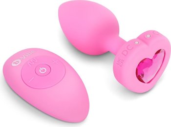 Розовый анальный плаг с кристаллом-сердцем Vibrating Heart Shape Jewel Plug S-M