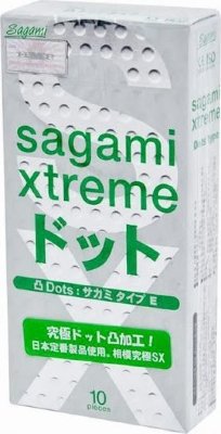 Презервативы Sagami Xtreme Type-E с точками - 10 шт.  Цена 2 020 руб. Длина: 19 см. С презервативами Sagami Xtreme Type-E вы сможете подарить любимой поистине чувственный секс. Точечки на поверхности усилят ощущения при вагинальной стимуляции, а значит, приблизят партнёршу к желанной разрядке. Малая толщина (0,04 мм) позволит вам прочувствовать каждую пульсацию возбуждённого лона. Настолько реалистично, словно вы не используете кондом вовсе! Расширенные в области головки, эти презервативы максимально комфортны в использовании, а точечная поверхность усиливает ощущения. Удивительно эластичные и мягкие презервативы. В упаковке - 10 шт. Толщина стенки - 0,04 мм. Номинальная ширина - 52 мм. Страна: Япония. Материал: латекс. Объем: 10 шт.