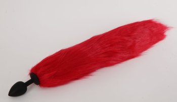 Силиконовая анальная пробка с длинным красным хвостом Красная лиса