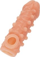 Телесная закрытая насадка с шариками Cock Sleeve Size M - 15,6 см.