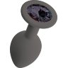 Серая анальная пробка с черным кристаллом Gamma-M - 8,1 см.