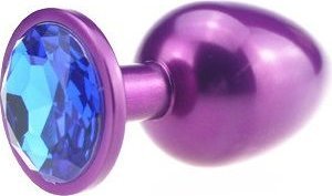Фиолетовая анальная пробка с синим стразом - 7,6 см.