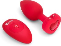 Красный анальный плаг с кристаллом-сердцем Vibrating Heart Shape Jewel Plug M-L