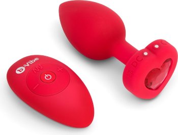 Красный анальный плаг с кристаллом-сердцем Vibrating Heart Shape Jewel Plug M-L