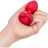 Красный анальный плаг с кристаллом-сердцем Vibrating Heart Shape Jewel Plug M-L