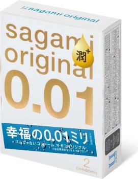 Увлажнённые презервативы Sagami Original 0.01 Extra Lub - 2 шт.