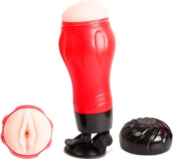 Красный мастурбатор-вагина Flora с присоской в основании