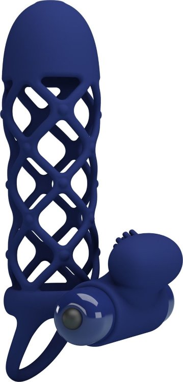 Синяя насадка на пенис Powerful Ring - 13,5 см.