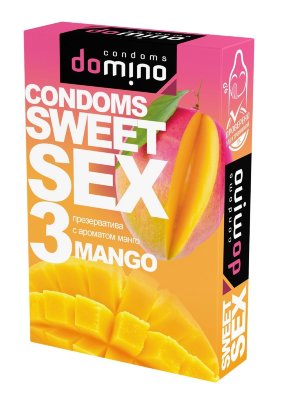 Презервативы для орального секса DOMINO Sweet Sex с ароматом манго - 3 шт.  Цена 474 руб. Длина: 18 см. Презервативы для орального секса со смазкой и ароматом манго. В каждой фирменной упаковке содержится 3 гладких и бесцветных презерватива. Номинальная ширина - 52 мм. Толщина стенки - 0,06 мм. В упаковке - 3 шт. Страна: Китай. Материал: латекс. Объем: 3 шт.