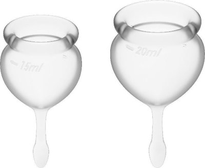 Набор прозрачных менструальных чаш Feel good Menstrual Cup  Цена 1 638 руб. Feel good Menstrual Cup - набор, состоящий из двух менструальных чаш, вместимостью 15 и 20 мл. Изготовлены они из медицинского, приятного на ощупь силикона. Благодаря бесшовной обработке и элегантно расположенной мини-ручке в виде шнурка чашка очень проста и приятна в использовании. Менструальная чаша является экологически чистой альтернативой тампонам. Гибкий материал идеально адаптируется к вашим контурам и обеспечивает безопасную гигиеническую защиту на срок до 12 часов. Для более комфортного введения в первые разы можно использовать лубрикант на водной основе. Страна: Германия. Материал: силикон.