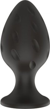 Черная средняя силиконовая анальная пробка с рельефом в виде углублений
