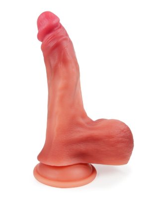 Телесный вибратор-реалистик с пультом ДУ - 23 см.  Цена 9 891 руб. Длина: 23 см. Диаметр: 5 см. Реалистичный вибромассажёр с пультом ДУ максимально точно имитирует мужской половой член. Ярко выраженная головка, ствол с «пульсирующими» венками, мошонка с рельефной поверхностью притягивают и разжигают желание. Разнообразные режимы вибрации усиливают возбуждение и доводят до пика наслаждения. 10 режимов вибрации. Секс-игрушка гнётся в разные стороны, что существенно расширяет возможности её использования. Подходит для различных видов интимной близости и всевозможных поз. Присоска надёжно фиксирует гаджет на ровной поверхности. Благодаря мягкому материалу вибромассажёр можно мять, сжимать и скручивать. Девайс прост в использовании, не требует специального ухода. Рабочая длина - 16 см. Страна: Китай. Материал: силикон. Батарейки: встроенный аккумулятор.