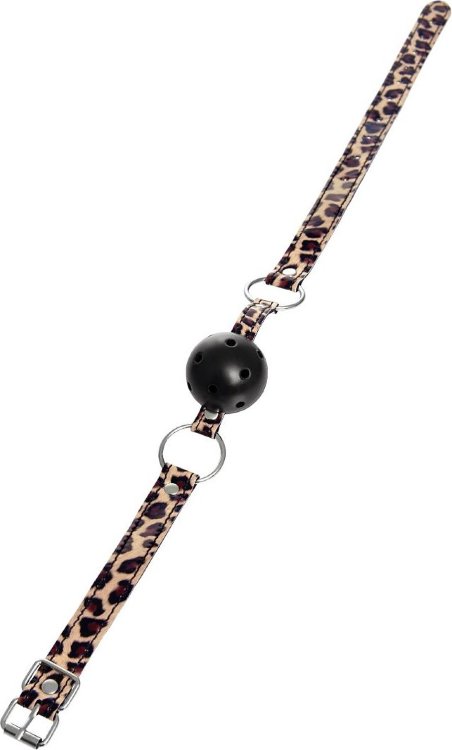 Черный кляп-шар на леопардовых ремешках Anonymo