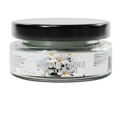 Массажная свеча «Перец и нероли» - 50 мл.  Цена 2 756 руб. Массажная свеча с ароматом переца и нероли SGAN в стеклянной банке — это натуральное средство для расслабления, ухода за кожей и создания романтической атмосферы. Свеча изготовлена из 100% кокосового воска с добавлением ароматического масла перца и нероли и хлопкового фитиля, что обеспечивает безопасное и чистое горение. При нагревании свеча превращается в тёплое массажное масло, которое глубоко увлажняет, питает и смягчает кожу, делая её шелковистой и ухоженной. Приятный аромат перца и нероли наполняет комнату уютом и гармонией. 100% кокосовый воск, ароматическое масло, хлопковый фитиль. Страна: Россия. Объем: 50 мл.