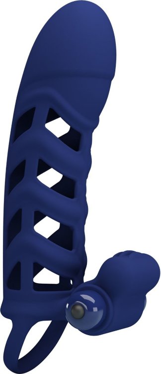 Синяя насадка на пенис Powerful Ring - 18,8 см.