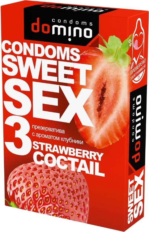 Презервативы для орального секса DOMINO Sweet Sex с ароматом клубничного коктейля - 3 шт.