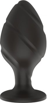 Черная средняя силиконовая анальная пробка с ложбинками по диагонали
