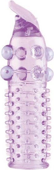Гелевая фиолетовая насадка с шариками, шипами и усиком - 11 см.